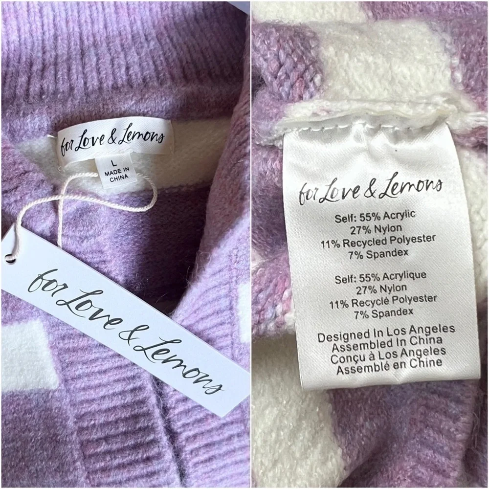 NWT LOVE LEMONS 90s Lavender Stripe V-Neck Oversized Soft Knit Cropped Sweater L